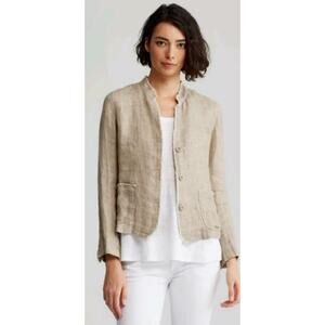 Eileen Fisher Blazer Women’s Linen Organic Raw Edge Coastal Grandma Lagenlook